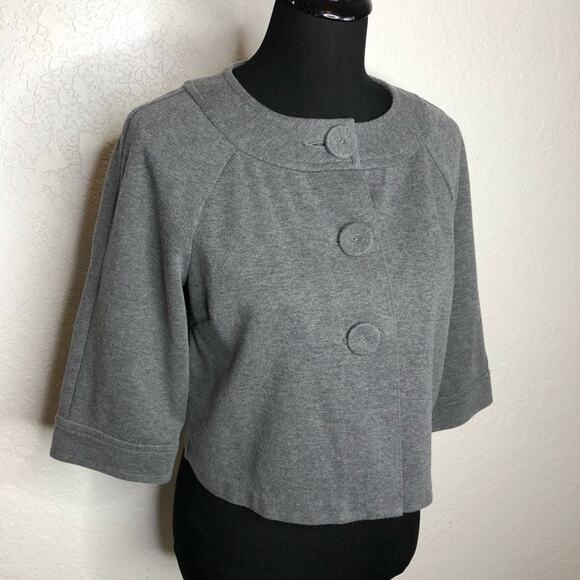 Hanna Andersson gray button front cropped swing jacket size Medium Petite PM - Picture 2 of 14